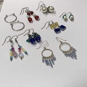Lot Of 8 Costume Earrings Pierced Dangle / Hoop Variety Beaded / Bead
